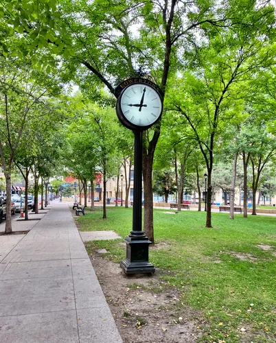 Vintage clock along the sidewalk in Mears Park