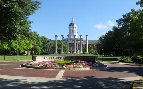 Looking south toward the famous columns in front of University of Missouri's Jesse Hall