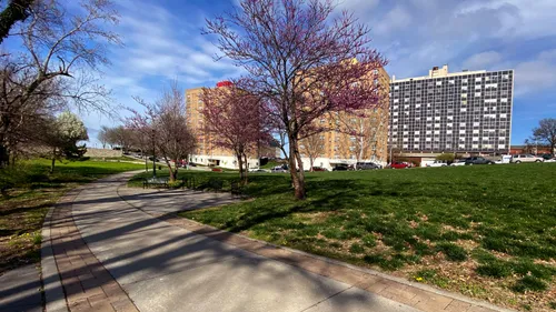 Spring blossoms and green spaces line the pathways