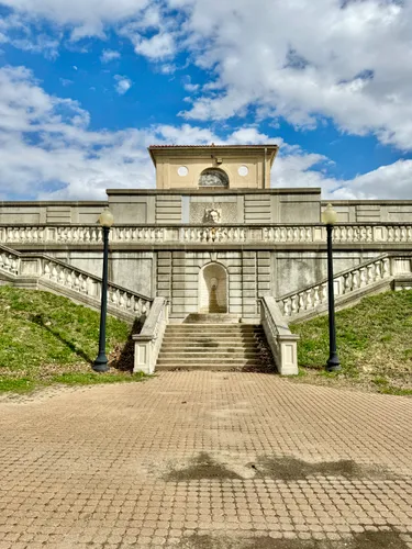 Elegant stone staircase and balustrade near the reservoir