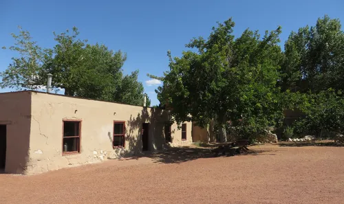 Adobe buildings at the fort reconstruction reflect the original 1855 style
