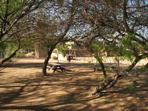 A few trees provide shade over the open grounds