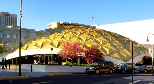 The Pioneer Center for the Performing Arts with its golden geodesic dome roof