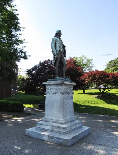 Alexander Hamilton stands prominently on a pedestal at the lookout point