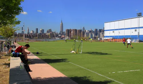 The park's soccer field offers gorgeous East River views