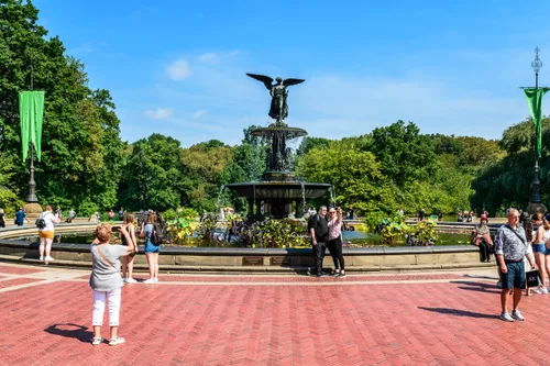 Bethesda Fountain Plaza welcomes visitors on this sunny day
