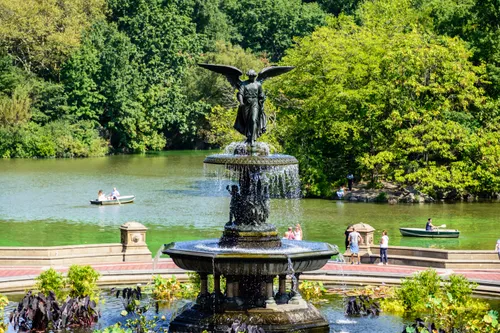 Bethesda Fountain's angel statue rises majestically above the terrace