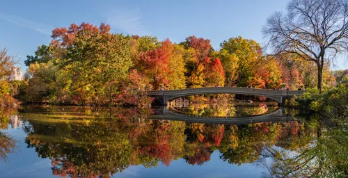 Autumn foliage creates perfect reflections in the still water