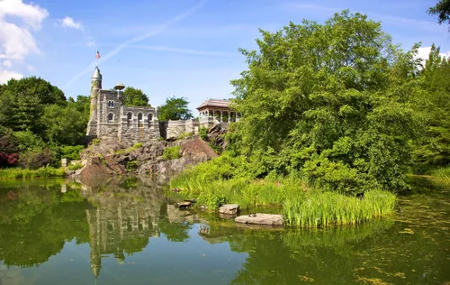 Belvedere Castle perched picturesquely above the water