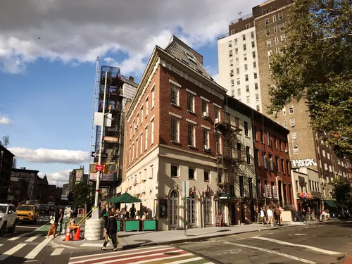The corner of Christopher Street and 7th Avenue in Greenwich Village
