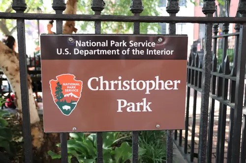 The National Park Service sign marking Christopher Park in Greenwich Village
