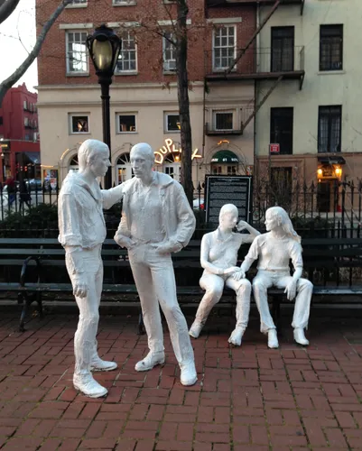 George Segal's white-lacquered figures of the Gay Liberation Monument