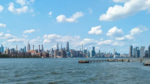 A wide view of Manhattan Island across the East River