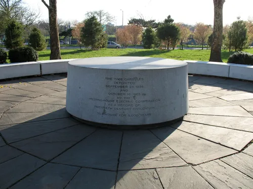 This granite monument marks the Time Capsule burial site