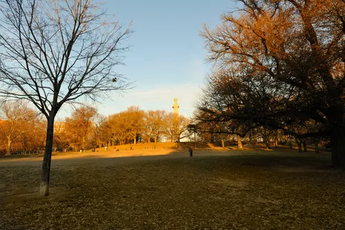 Autumn colors surround the grounds of Fort Greene Park at sunset