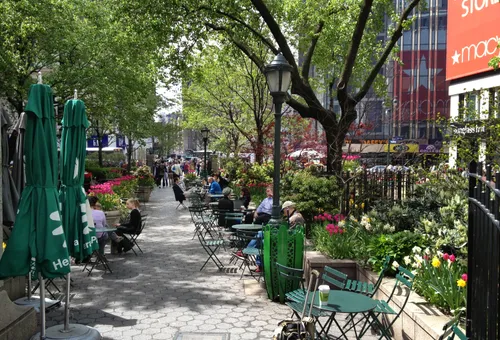 Visitors enjoy the cozy seating area on a fine day