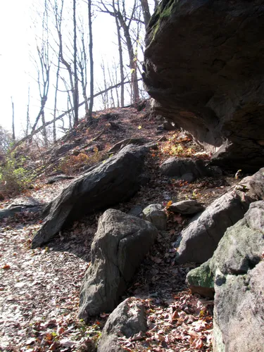 Rocky outcropping along the woodland hiking trail