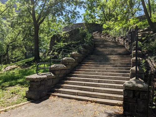 Stone stairway ascending the rocky hill known as Mount Morris