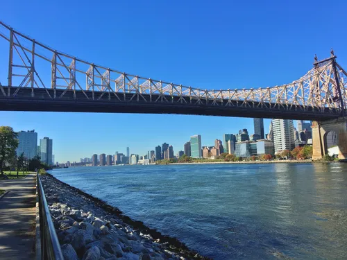 Looking beneath the Queensboro Bridge toward the Manhattan skyline