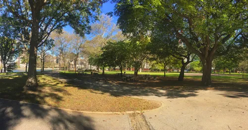 A quiet morning in the park on a clear autumn day