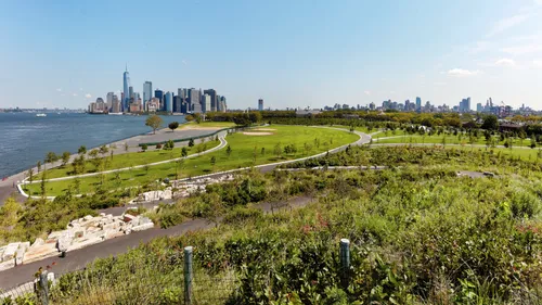 The lush green hills overlook Manhattan's skyline to the north