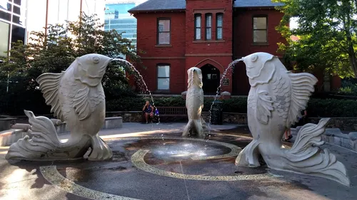 The Fish Fountain water feature is located in the park
