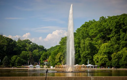 Mirror Lake's seasonal fountain shoots water 60 feet into the air