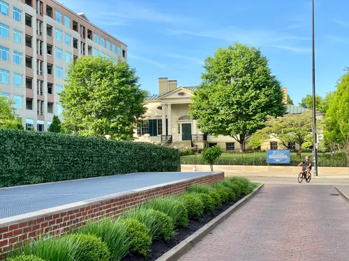 The park's landscaped pathway with Taft Museum of Art visible in the background