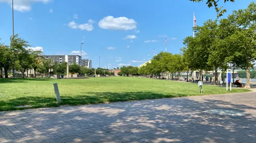 Looking across the park's large open lawn