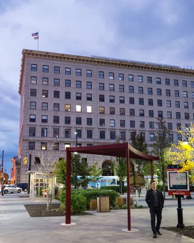 A view of Market Square Park from 25th Street at dusk