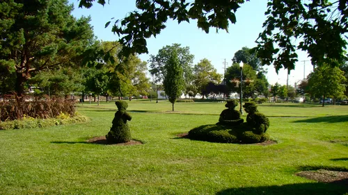 Open lawn area showcasing the garden's carefully maintained landscape