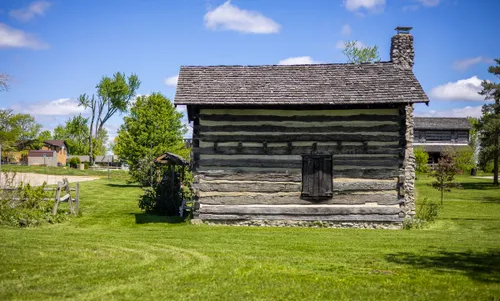 The historic John Nicodemus Cabin viewed from Kemp Road