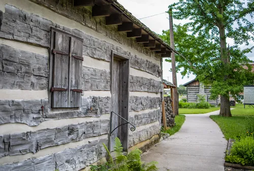 Close-up of the George Jarusiewic Cabin with walking path alongside