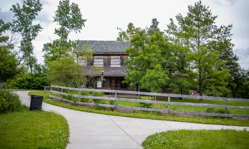 Pathways connect the historic structures