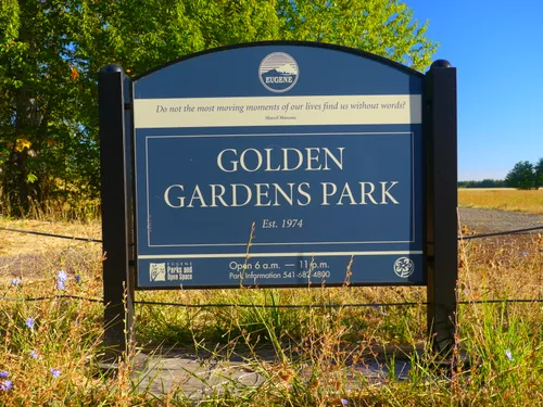 The entrance sign welcomes visitors to Golden Gardens Park