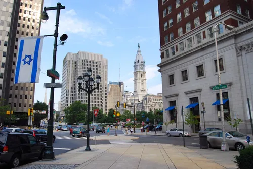 Looking southeast along Benjamin Franklin Parkway toward Philadelphia City Hall