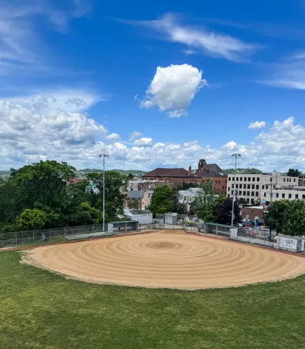 An elevated view of the park's baseball diamond