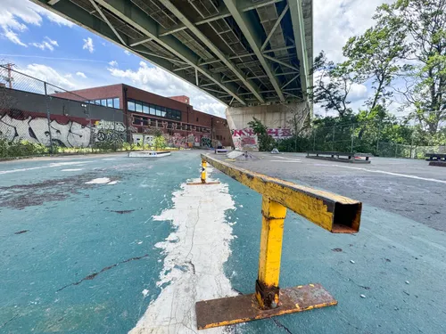 The skate area underneath the Bloomfield Bridge is located at the south end of the park