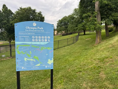 A map and amenities sign gives visitors an overview of the area