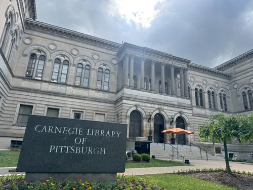 The Carnegie Library of Pittsburgh sits just east of the plaza