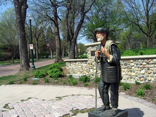 The Potato Man sculpture greets visitors at the southwest corner