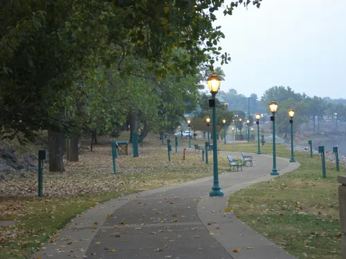 The Clarksville Riverwalk leads through the park on an early morning