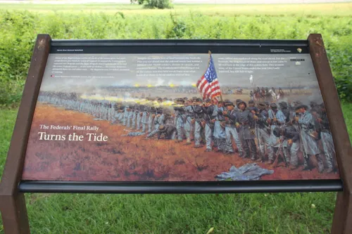 An interpretive sign recounts the Federals' final rally