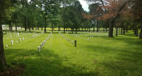 Rows of grave markers stretch across Stones River National Cemetery