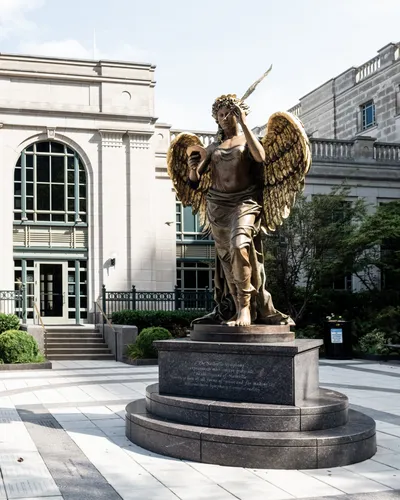 Audrey Flack's bronze The Recording Angel stands in the plaza outside Schermerhorn Symphony Center