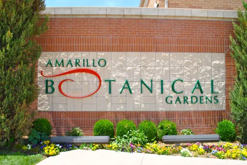Amarillo Botanical Gardens entrance sign welcomes visitors