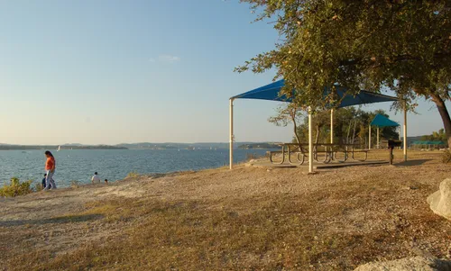 Shaded picnic areas overlook the Colorado River