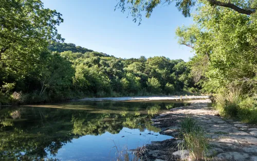 Bull Creek reflecting its surroundings on a sunny day