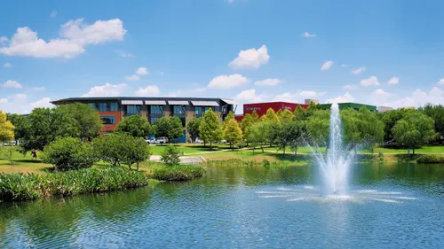 Water fountain creates a nice centerpiece in Mueller Lake