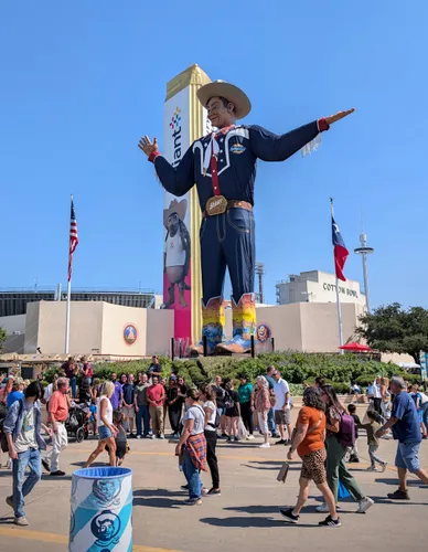 The towering 55-foot Big Tex is the fair's iconic greeting figure